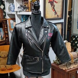 Harley-Davidson Black Leather Jacket with Silver Button
